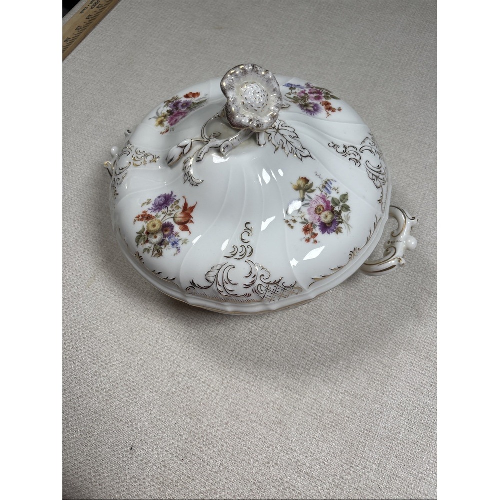 Porcelain Covered Vegetable Tureen Gold Floral